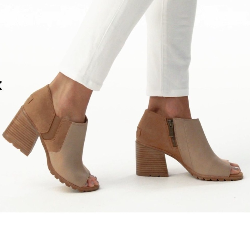 Sorel Suede, Leather Nadia Open-toe Bootie. Size 9